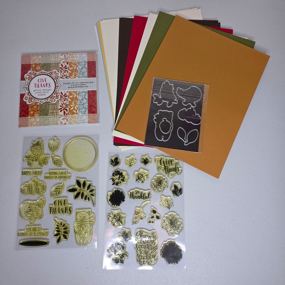 NEW Gina K Designs Painted Autumn StampTV Kit Fall Stamps Dies Paper Crafts